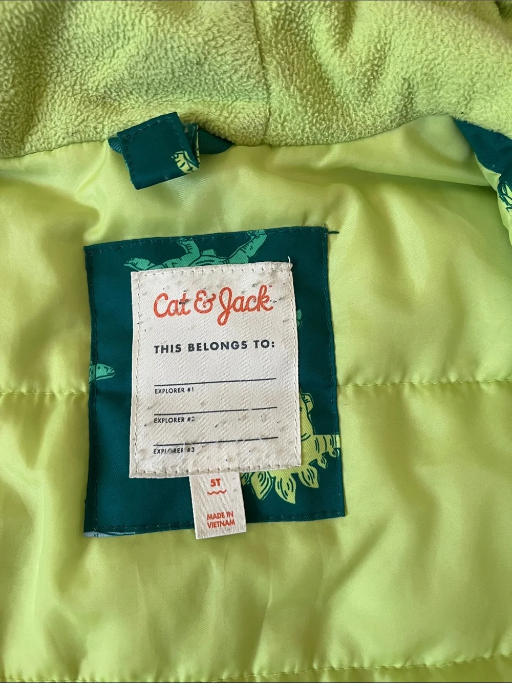 Cat & Jack Boys Green Dinosaur Puffer Jacket
